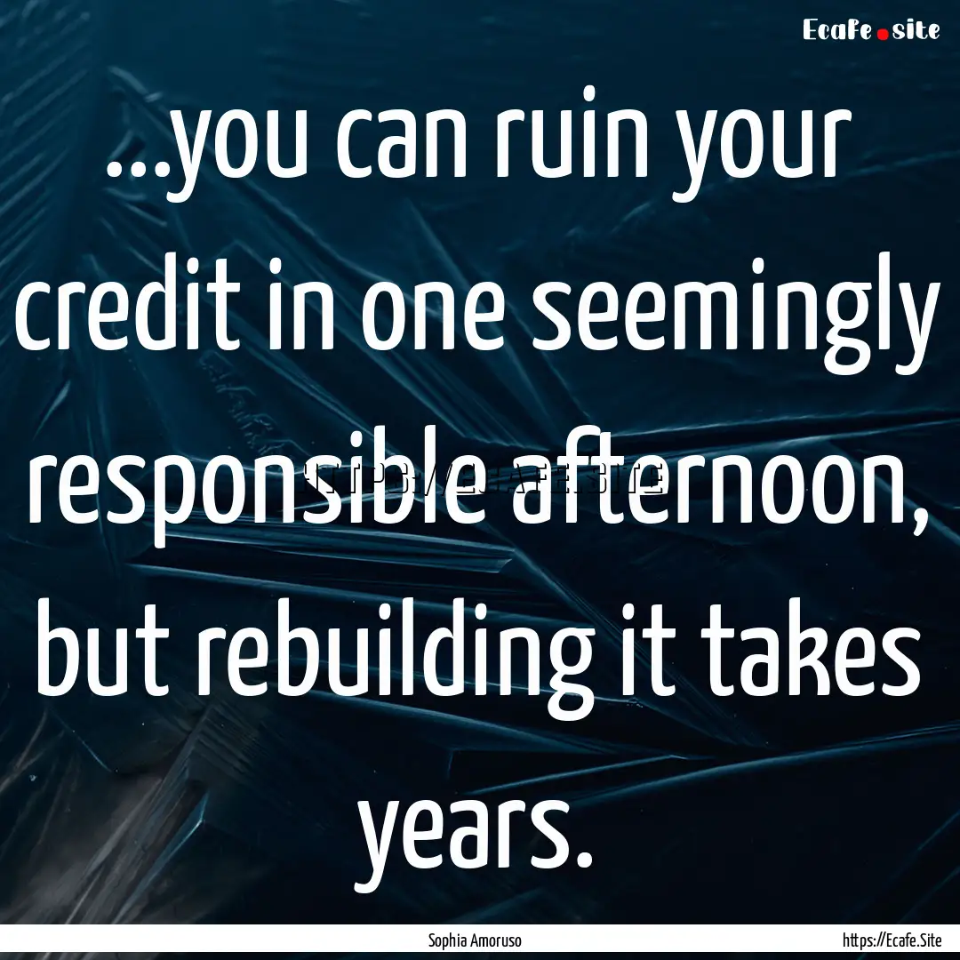 ...you can ruin your credit in one seemingly.... : Quote by Sophia Amoruso