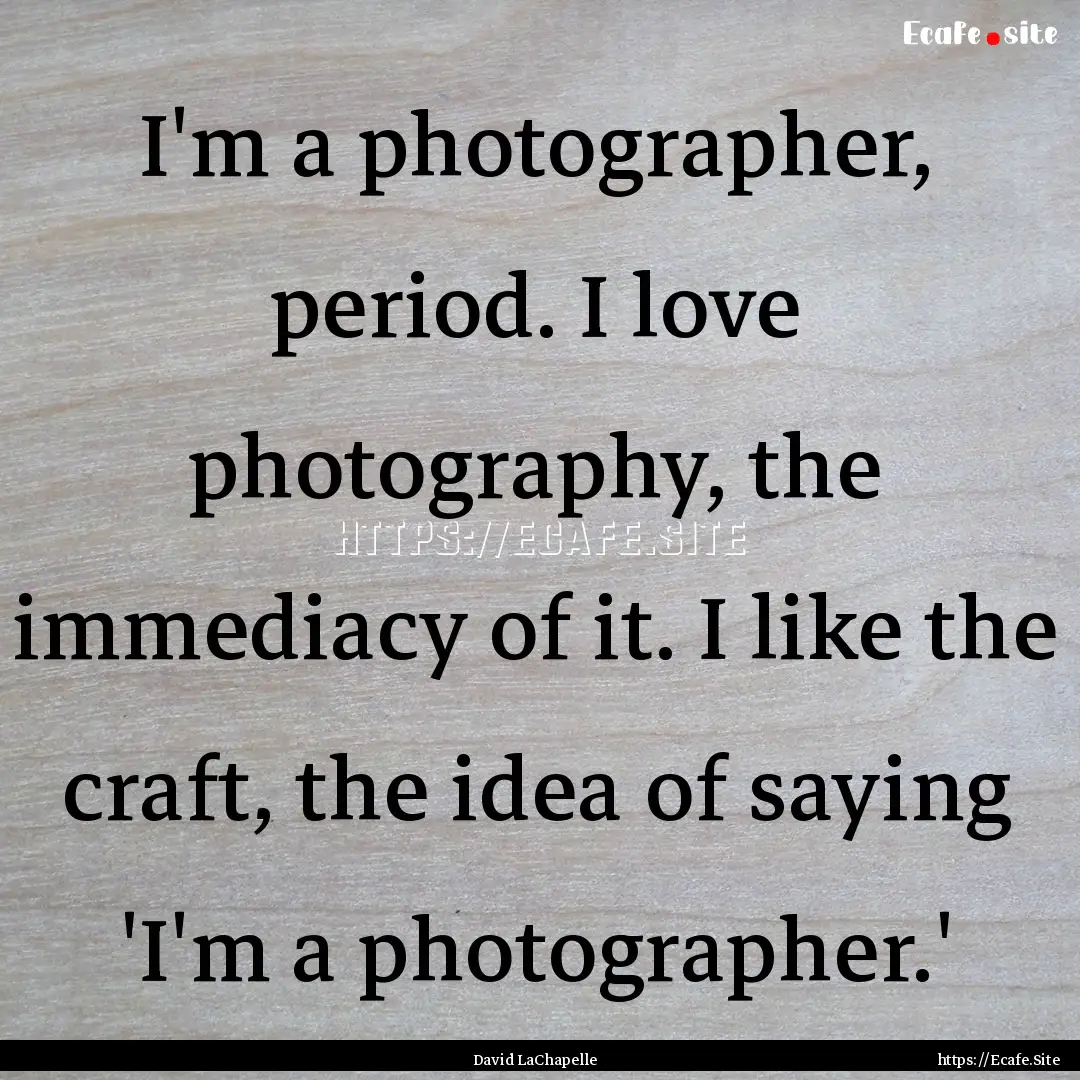 I'm a photographer, period. I love photography,.... : Quote by David LaChapelle