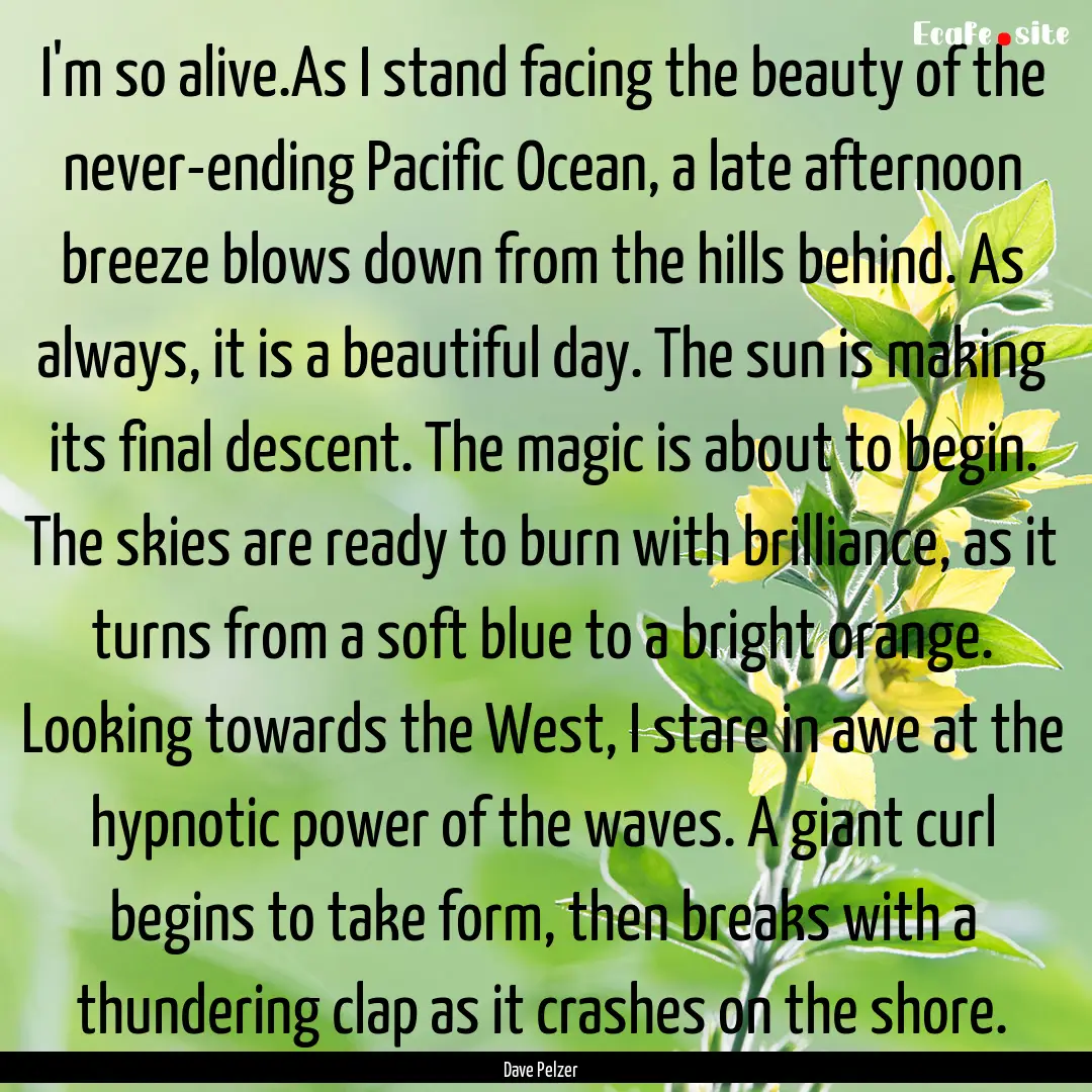 I'm so alive.As I stand facing the beauty.... : Quote by Dave Pelzer