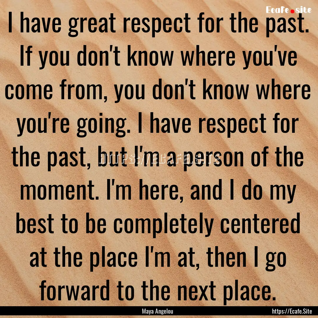 I have great respect for the past. If you.... : Quote by Maya Angelou