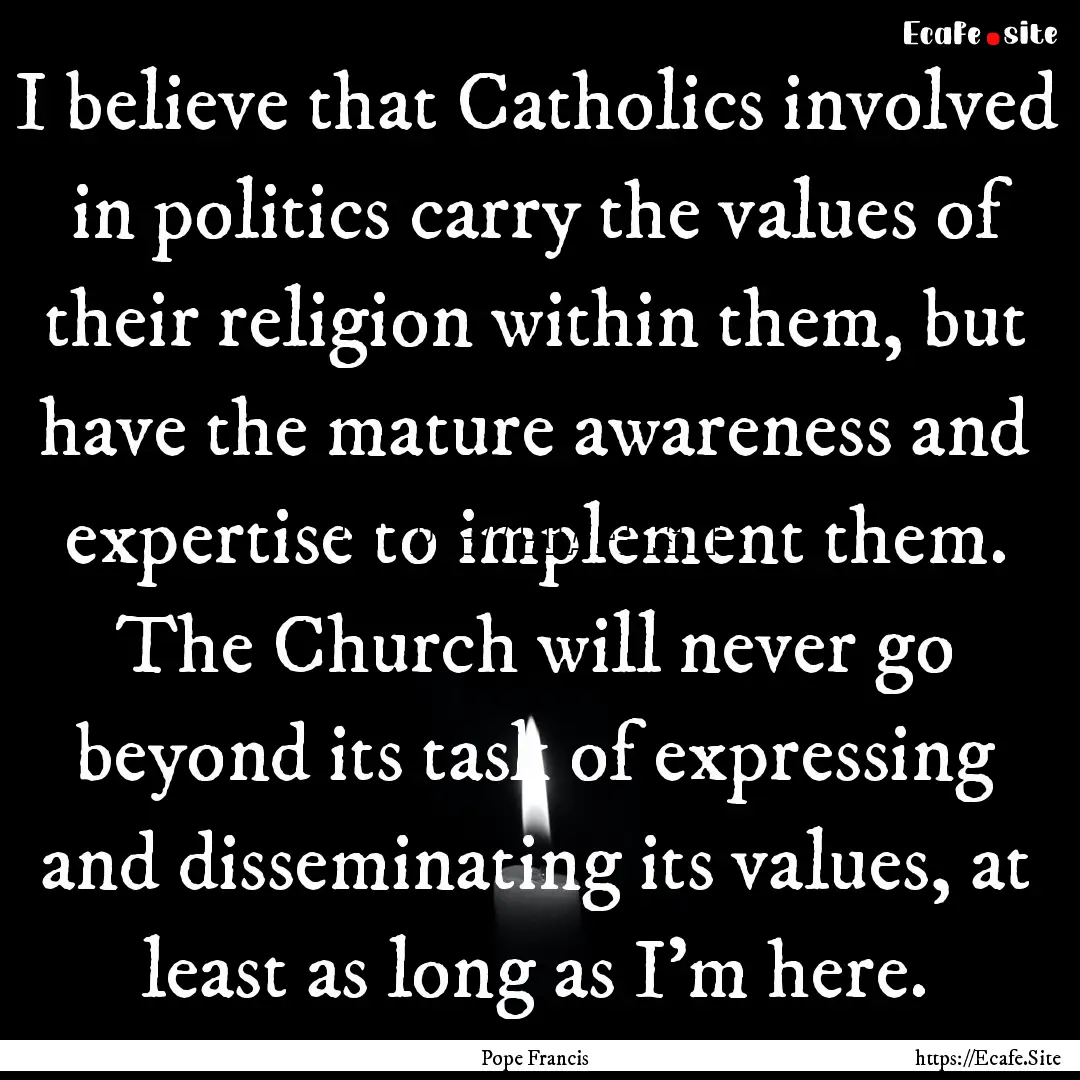 I believe that Catholics involved in politics.... : Quote by Pope Francis