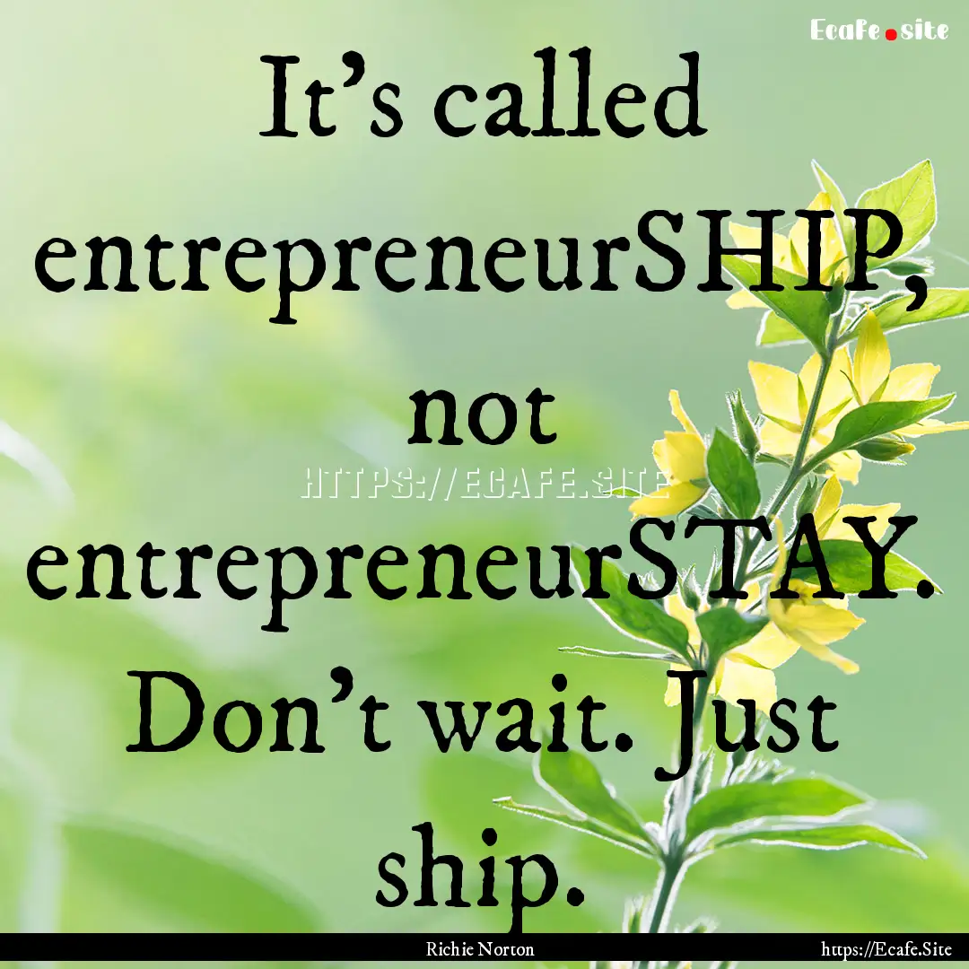 It's called entrepreneurSHIP, not entrepreneurSTAY..... : Quote by Richie Norton