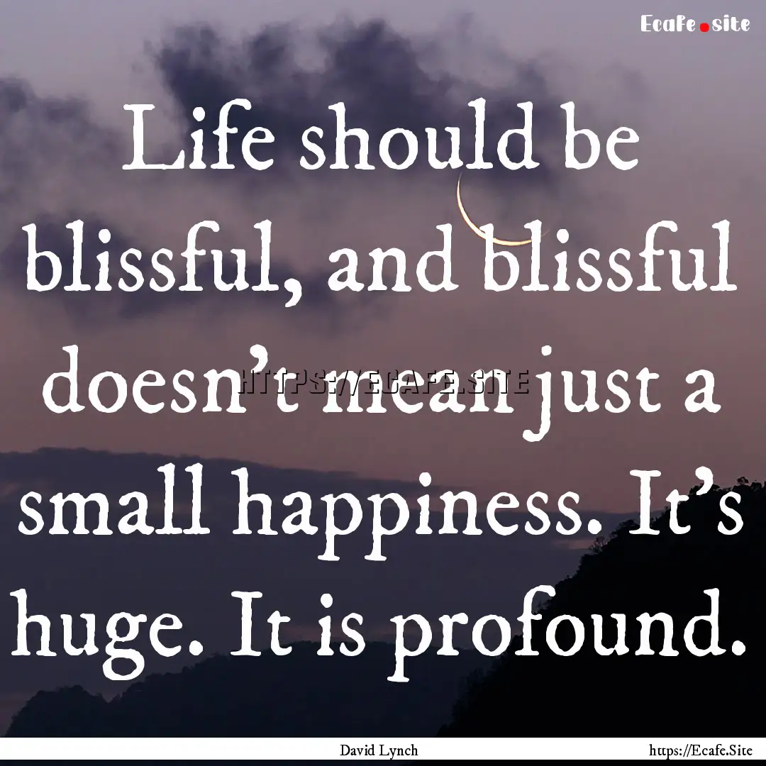 Life should be blissful, and blissful doesn't.... : Quote by David Lynch