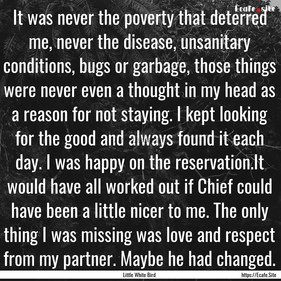 It was never the poverty that deterred me,.... : Quote by Little White Bird