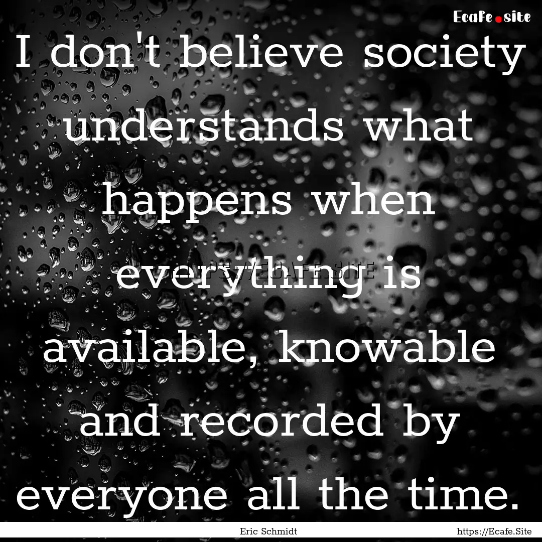 I don't believe society understands what.... : Quote by Eric Schmidt