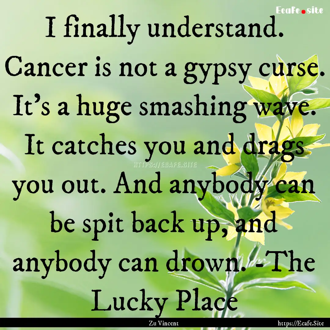 I finally understand. Cancer is not a gypsy.... : Quote by Zu Vincent