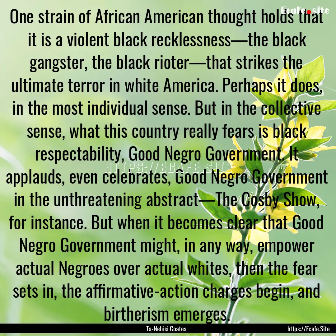 One strain of African American thought holds.... : Quote by Ta-Nehisi Coates