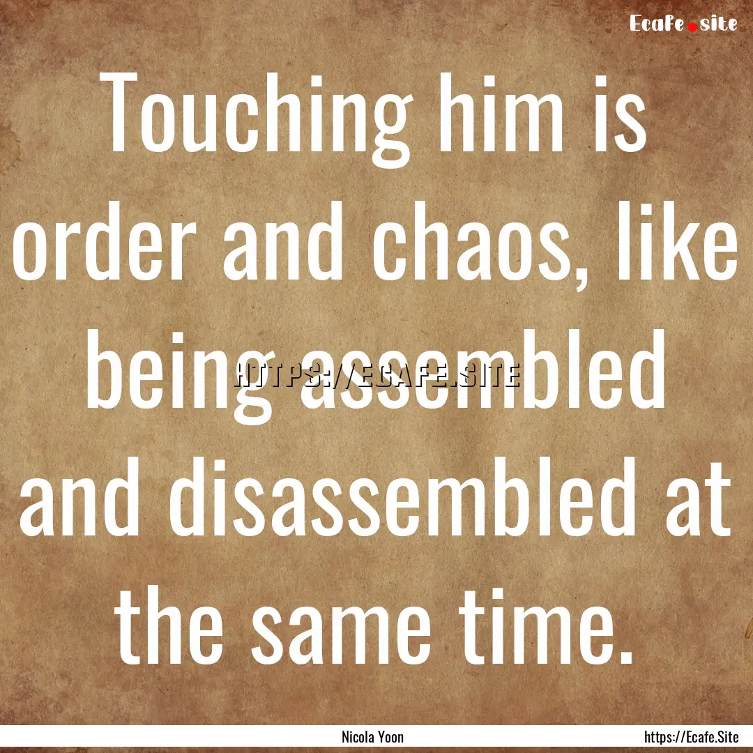 Touching him is order and chaos, like being.... : Quote by Nicola Yoon