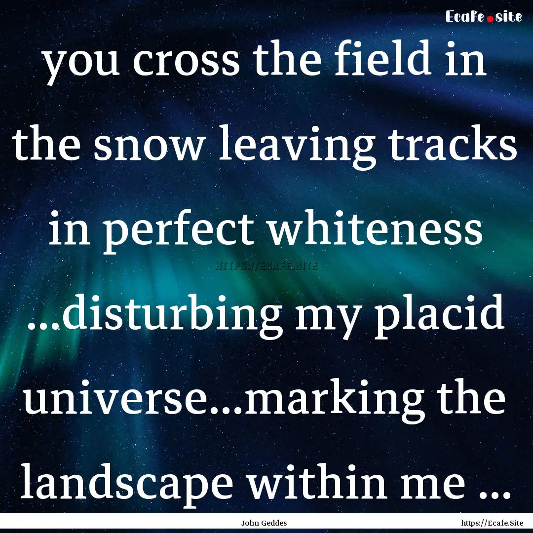 you cross the field in the snow leaving tracks.... : Quote by John Geddes