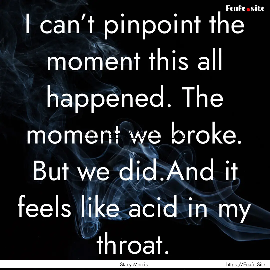 I can’t pinpoint the moment this all happened..... : Quote by Stacy Morris