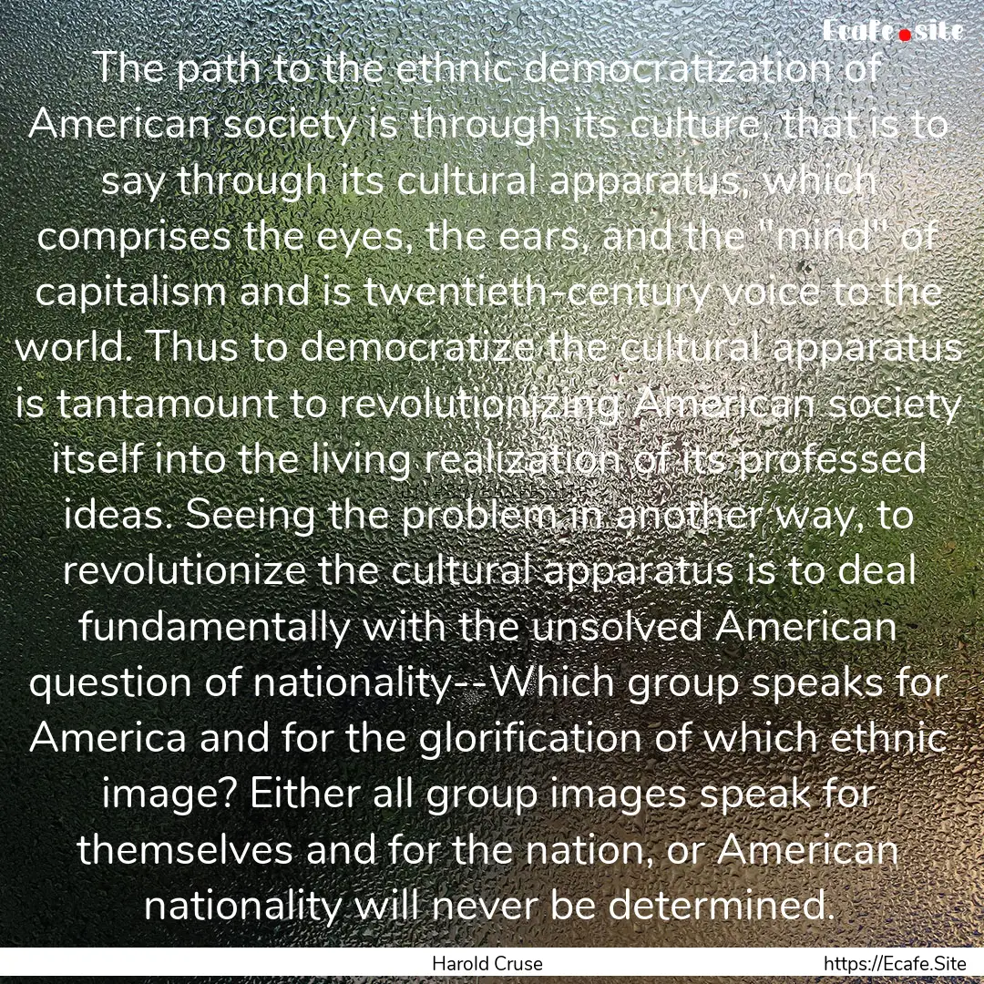 The path to the ethnic democratization of.... : Quote by Harold Cruse