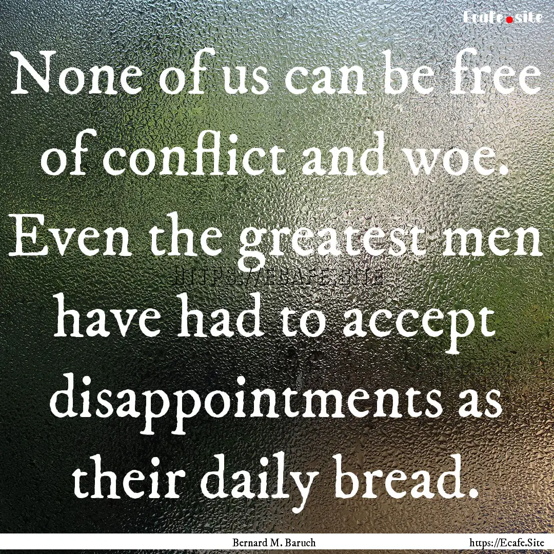 None of us can be free of conflict and woe..... : Quote by Bernard M. Baruch