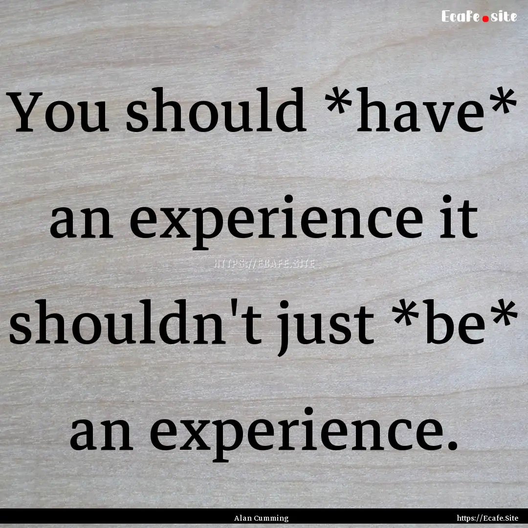 You should *have* an experience it shouldn't.... : Quote by Alan Cumming