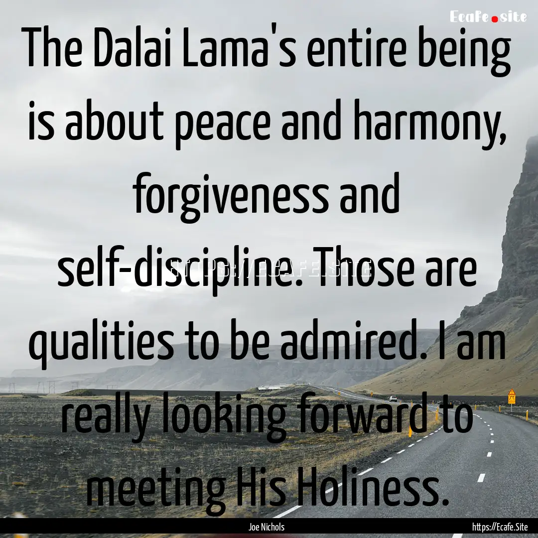 The Dalai Lama's entire being is about peace.... : Quote by Joe Nichols