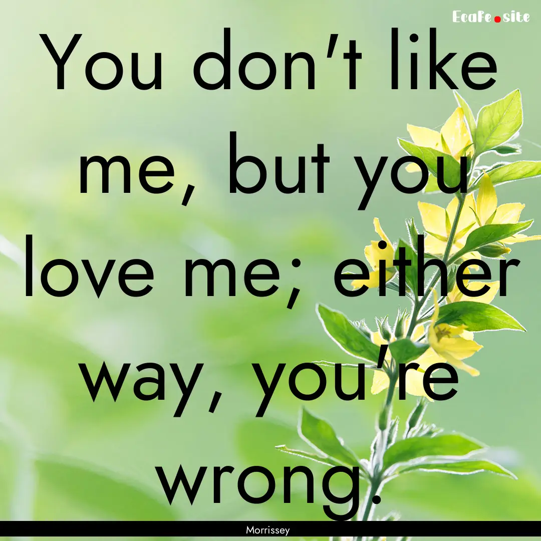 You don't like me, but you love me; either.... : Quote by Morrissey