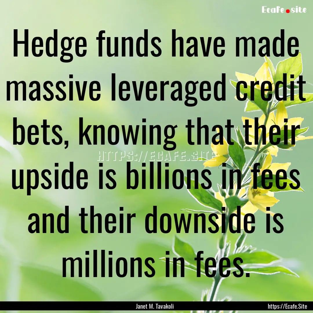 Hedge funds have made massive leveraged credit.... : Quote by Janet M. Tavakoli