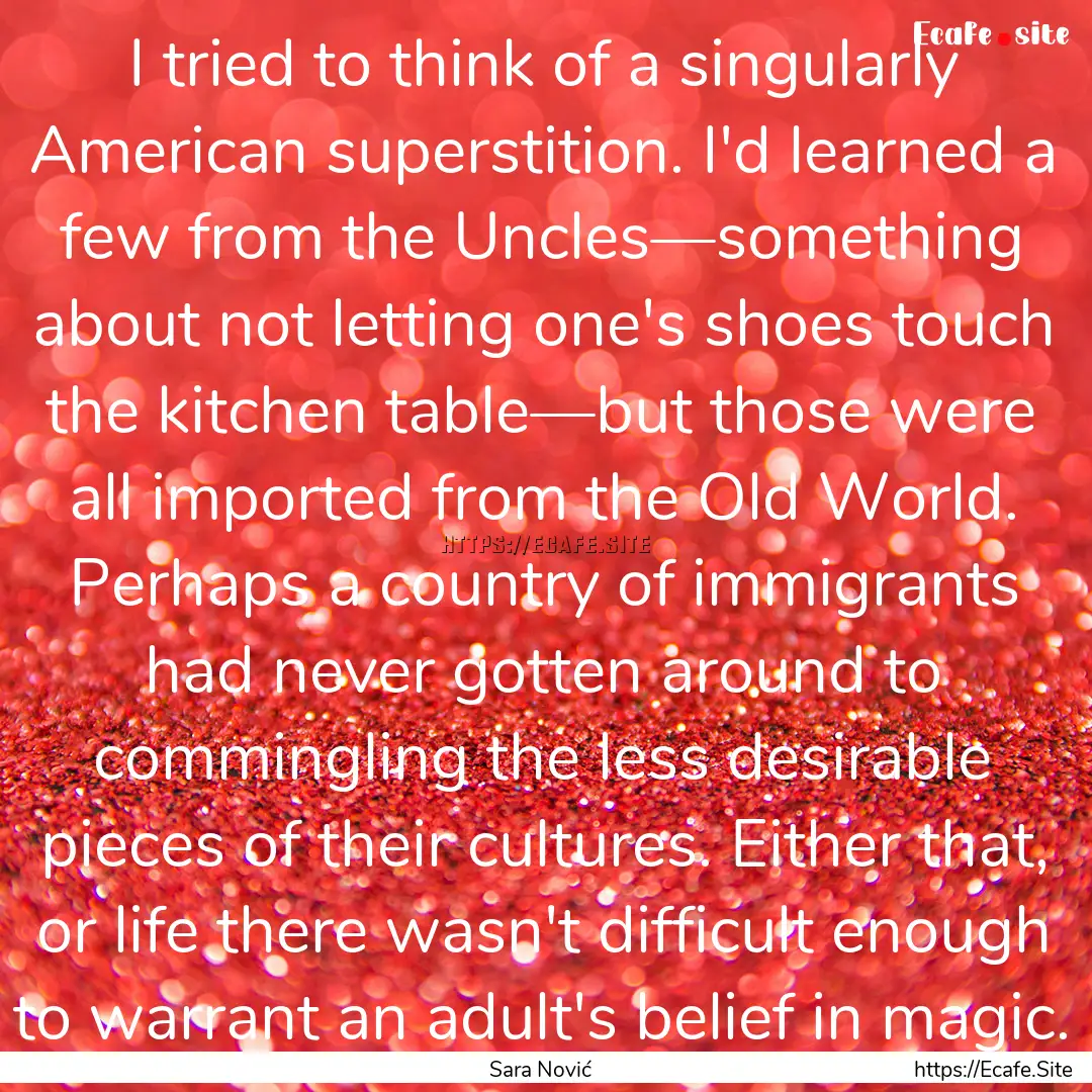 I tried to think of a singularly American.... : Quote by Sara Nović