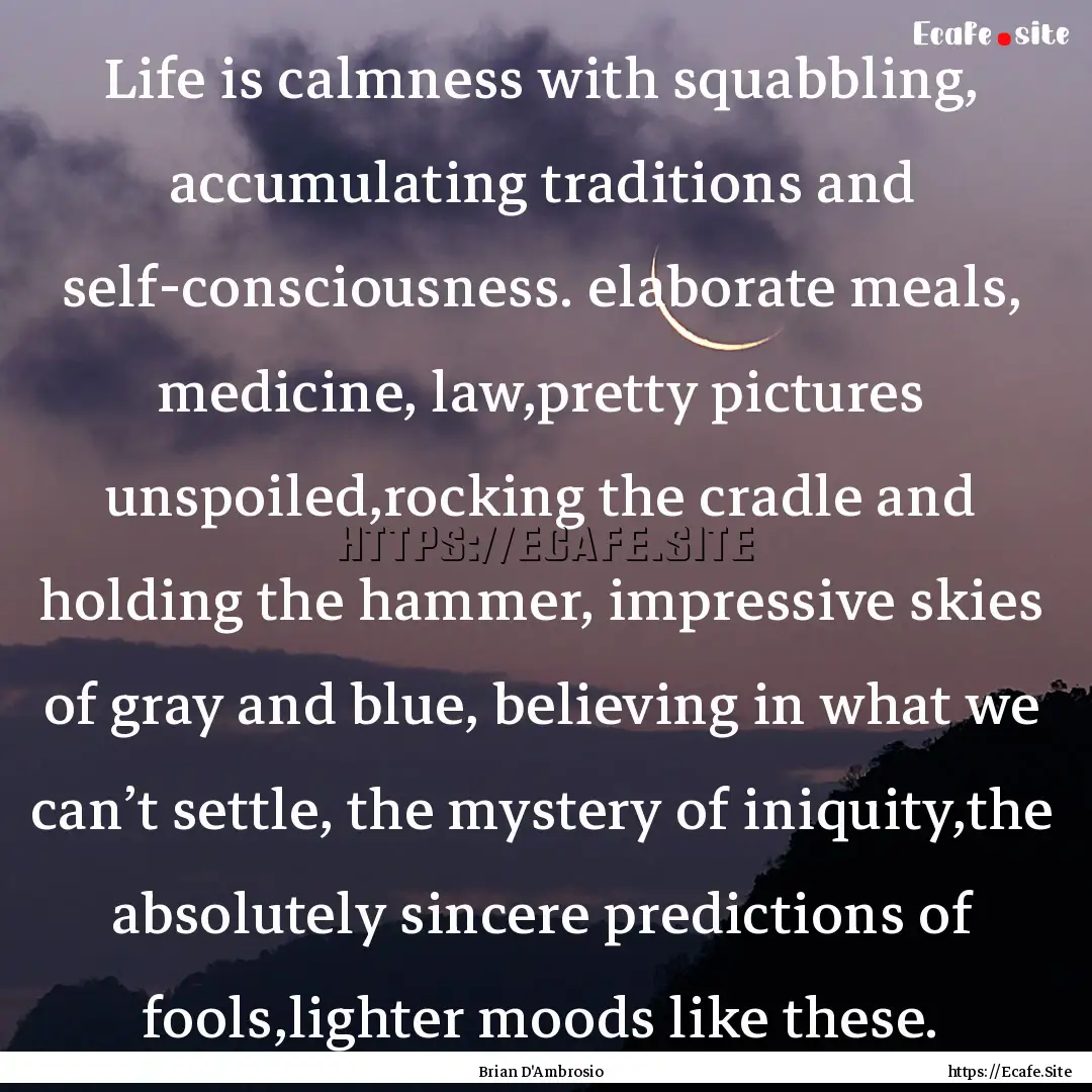 Life is calmness with squabbling, accumulating.... : Quote by Brian D'Ambrosio