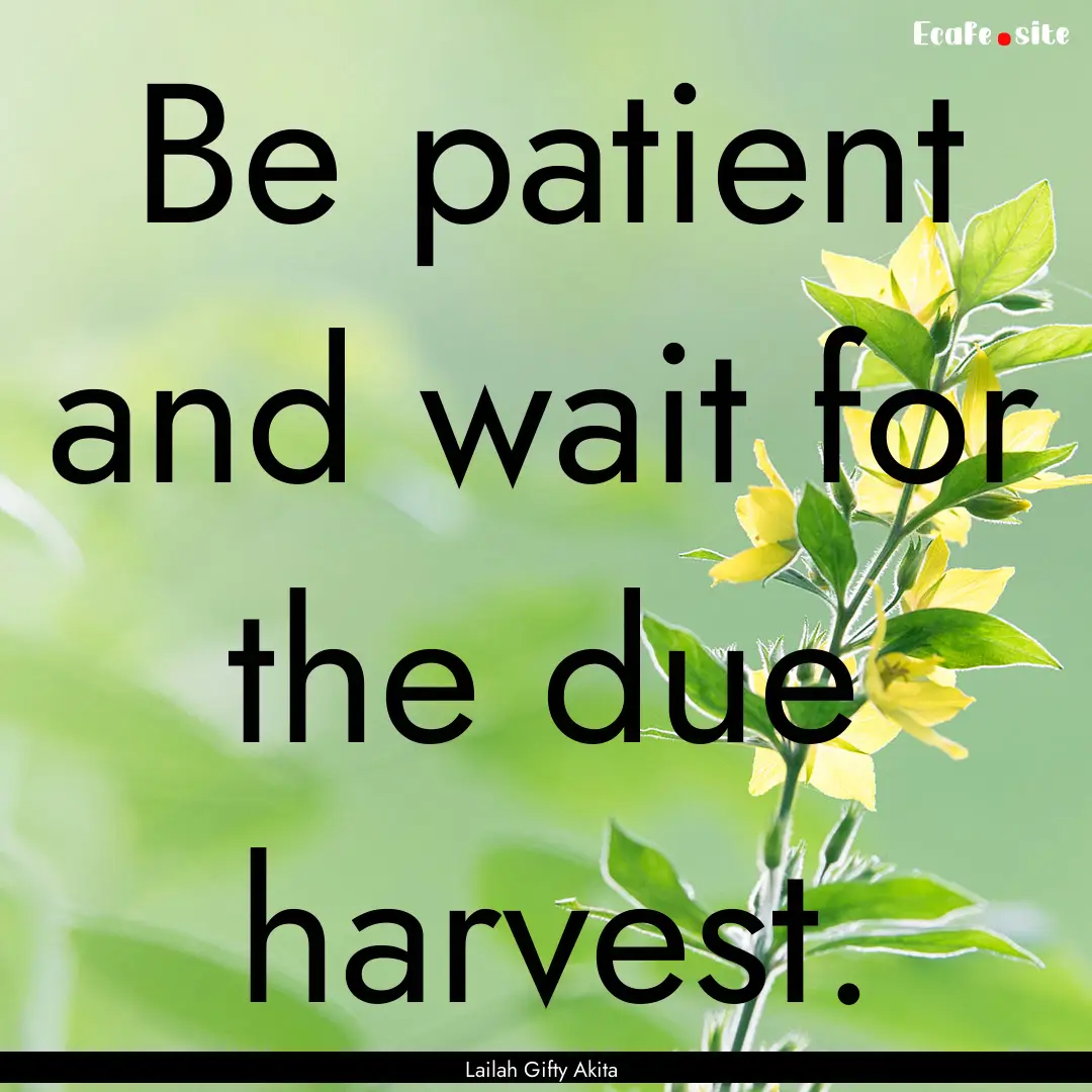 Be patient and wait for the due harvest. : Quote by Lailah Gifty Akita