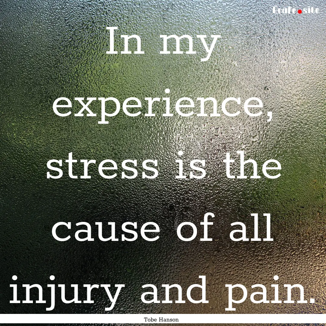 In my experience, stress is the cause of.... : Quote by Tobe Hanson