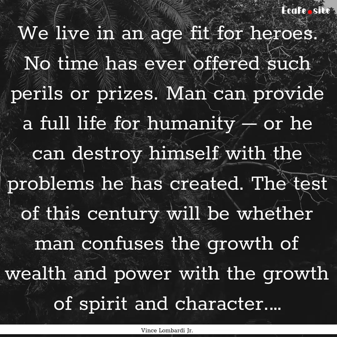 We live in an age fit for heroes. No time.... : Quote by Vince Lombardi Jr.