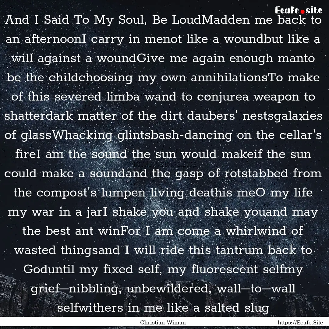 And I Said To My Soul, Be LoudMadden me back.... : Quote by Christian Wiman