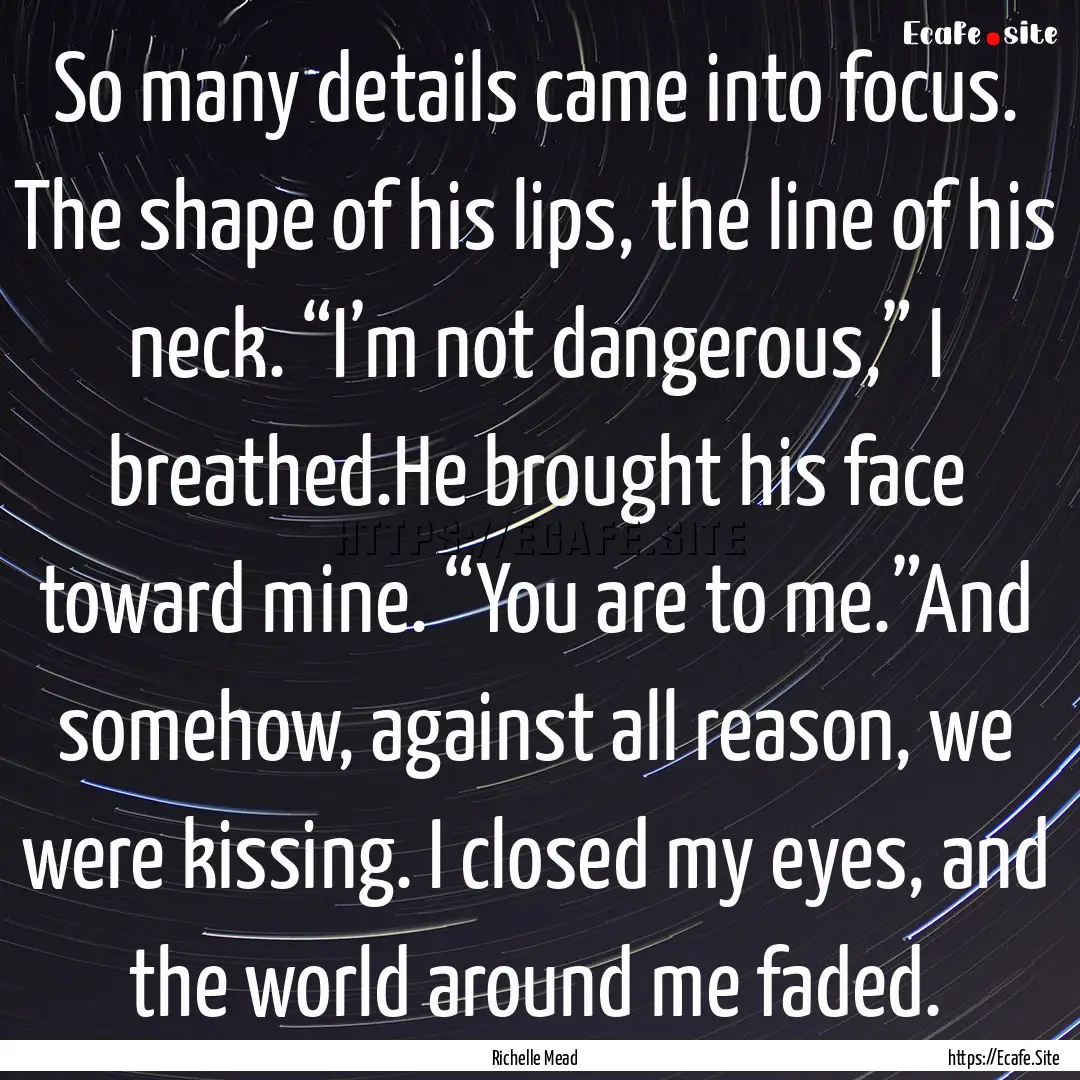 So many details came into focus. The shape.... : Quote by Richelle Mead