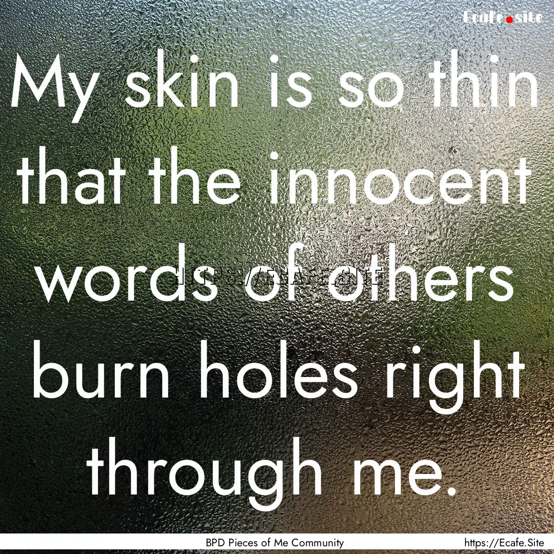 My skin is so thin that the innocent words.... : Quote by BPD Pieces of Me Community