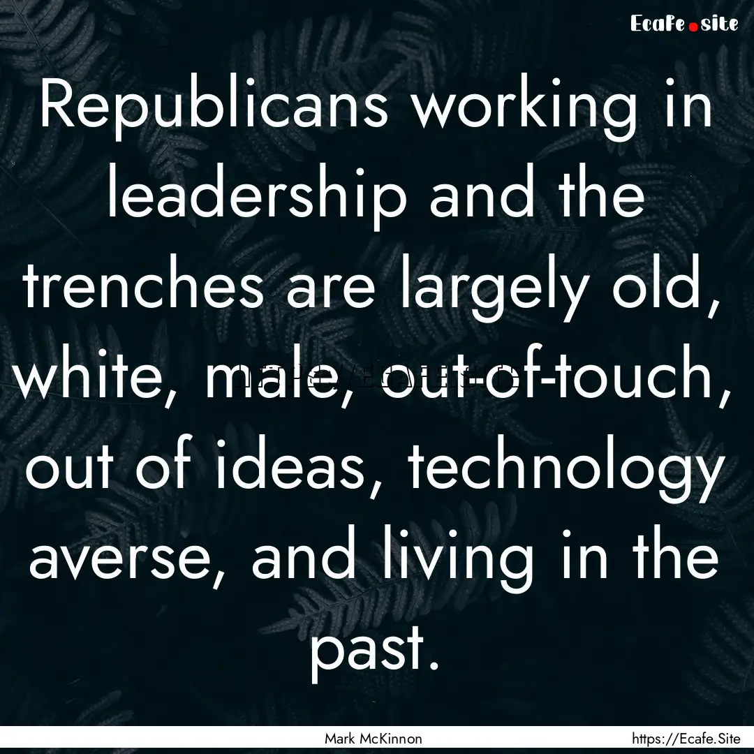 Republicans working in leadership and the.... : Quote by Mark McKinnon