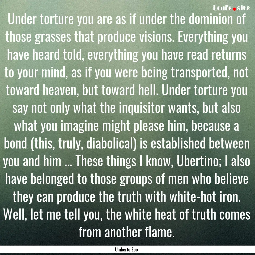 Under torture you are as if under the dominion.... : Quote by Umberto Eco