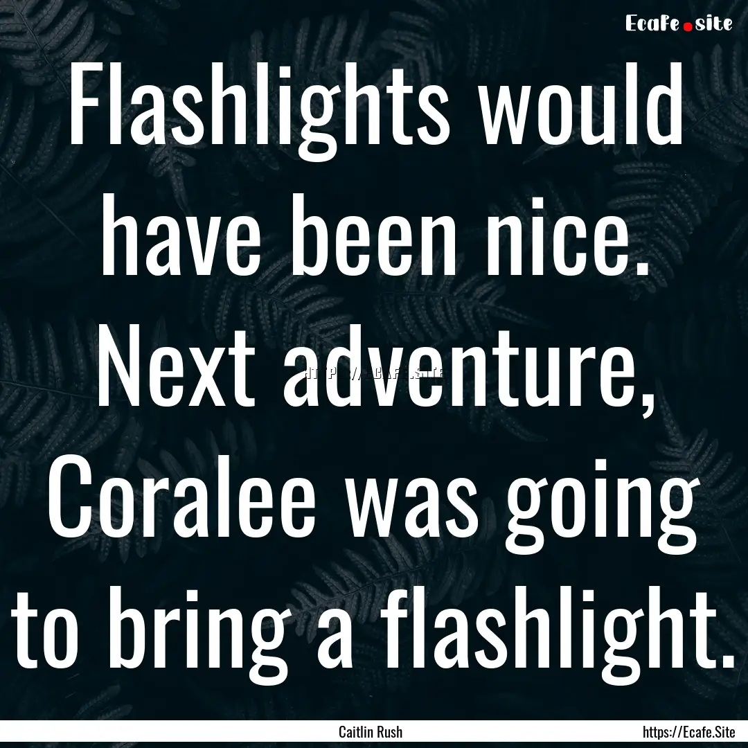 Flashlights would have been nice. Next adventure,.... : Quote by Caitlin Rush