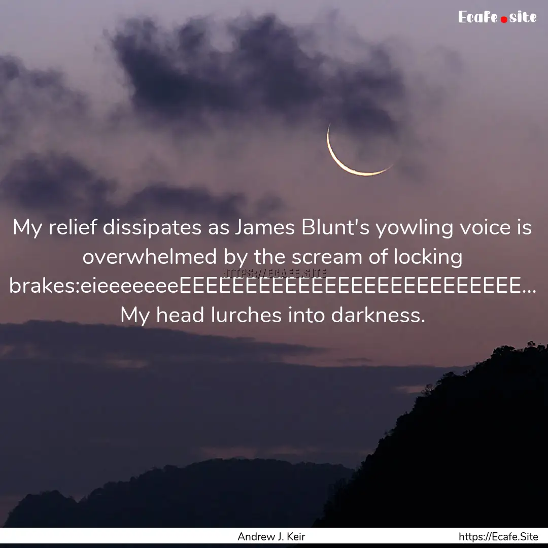 My relief dissipates as James Blunt's yowling.... : Quote by Andrew J. Keir