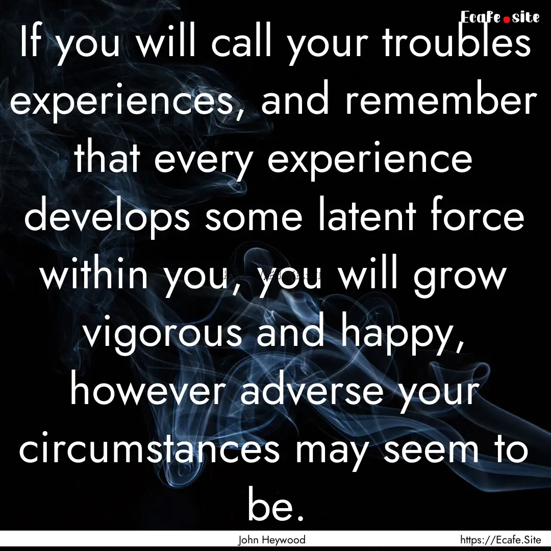 If you will call your troubles experiences,.... : Quote by John Heywood