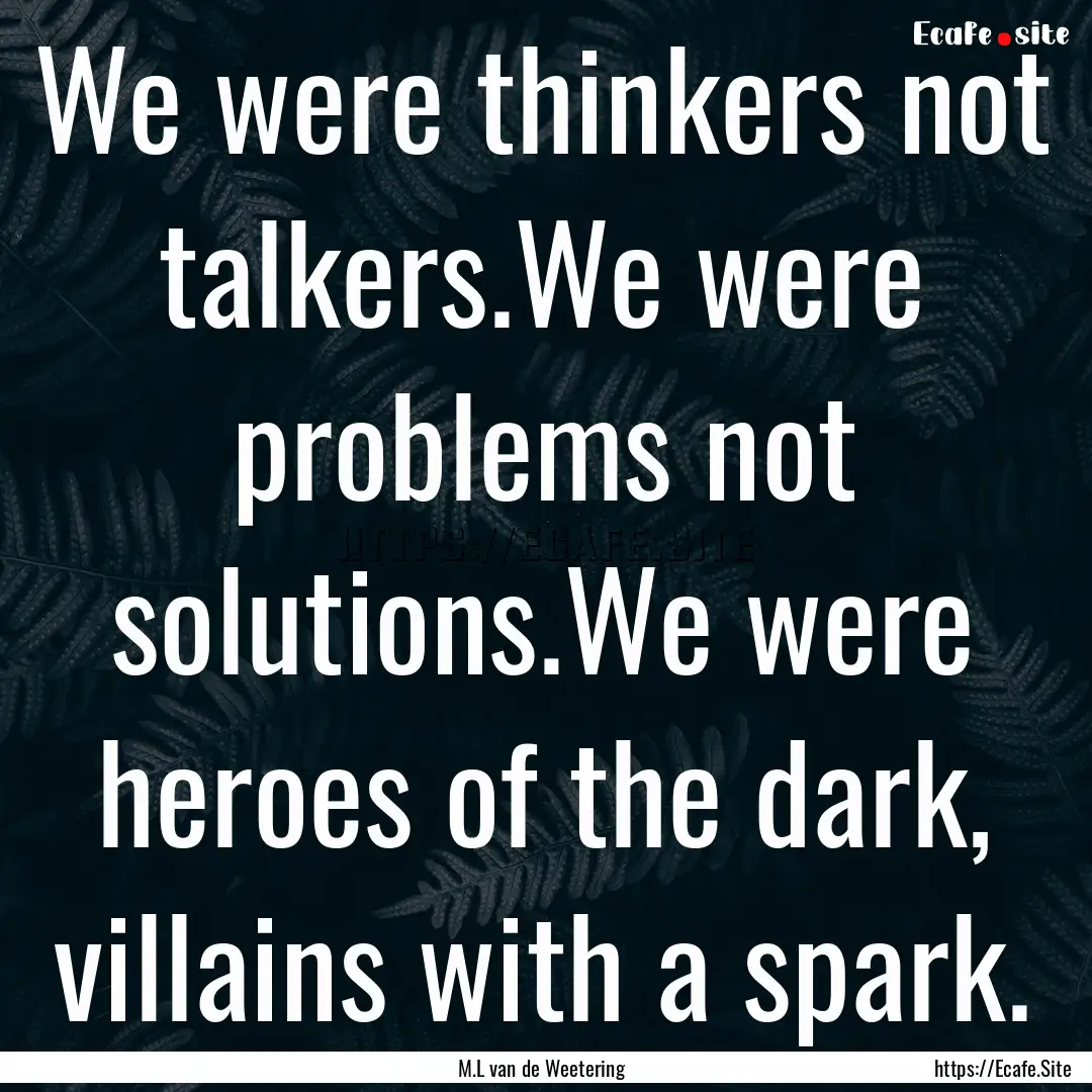 We were thinkers not talkers.We were problems.... : Quote by M.L van de Weetering