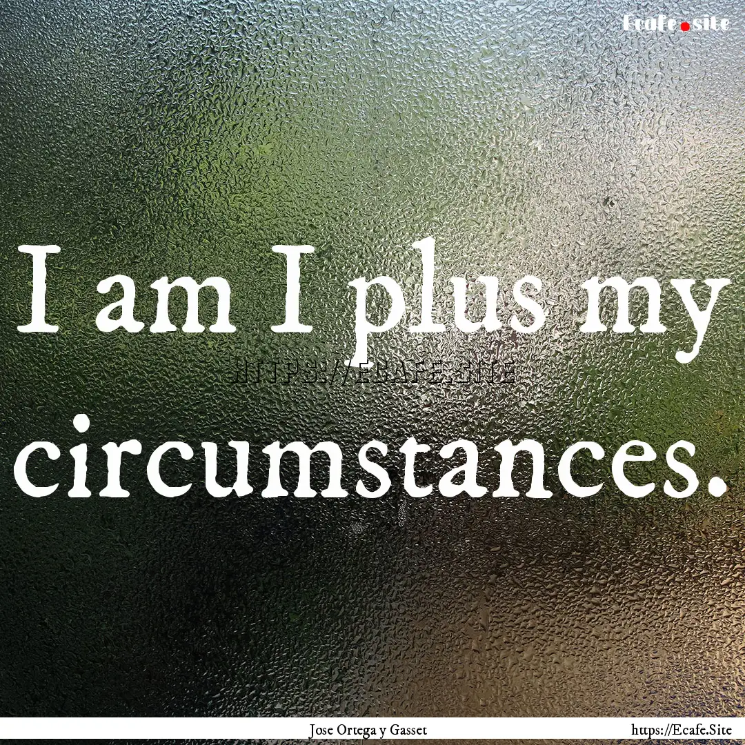 I am I plus my circumstances. : Quote by Jose Ortega y Gasset