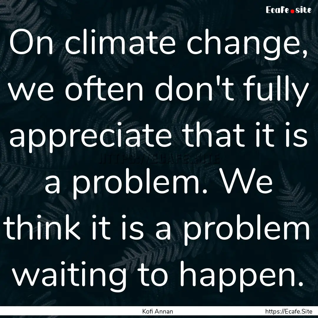 On climate change, we often don't fully appreciate.... : Quote by Kofi Annan