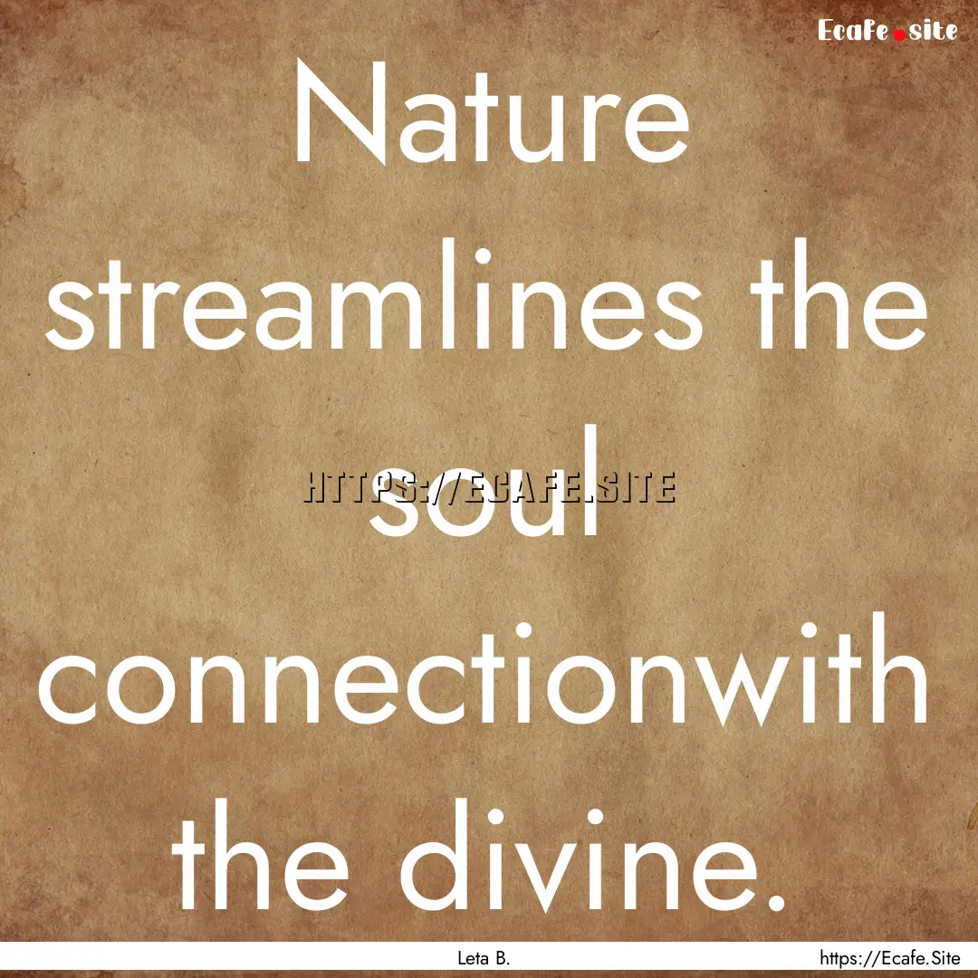 Nature streamlines the soul connectionwith.... : Quote by Leta B.