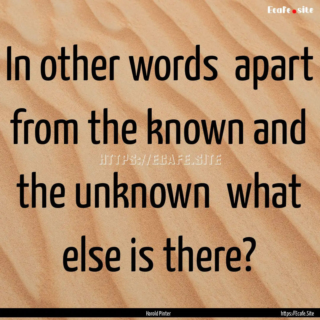 In other words apart from the known and.... : Quote by Harold Pinter