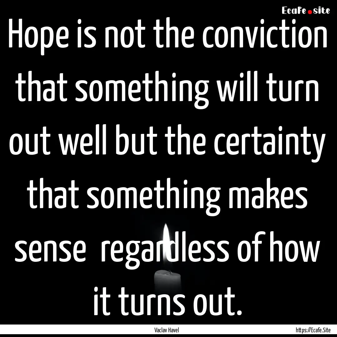 Hope is not the conviction that something.... : Quote by Vaclav Havel