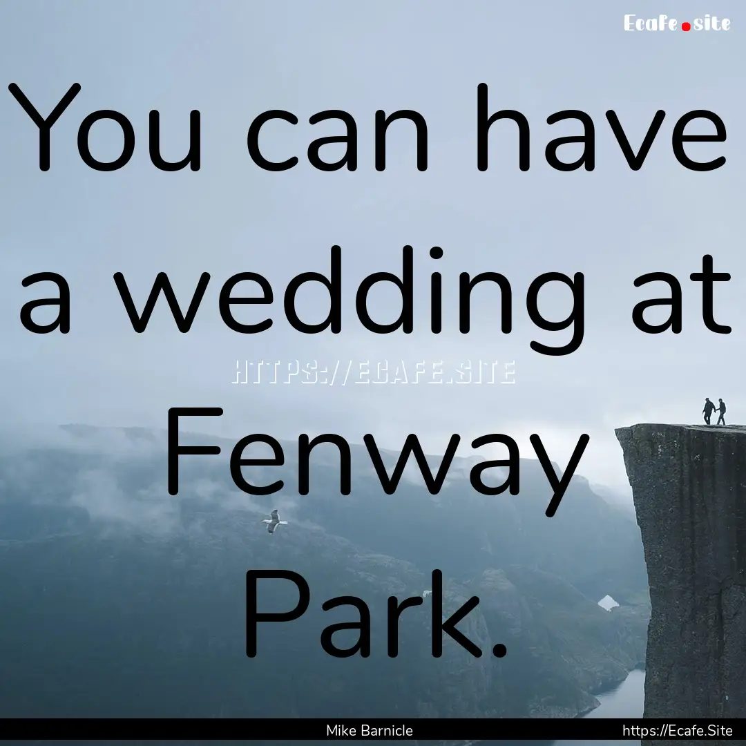 You can have a wedding at Fenway Park. : Quote by Mike Barnicle