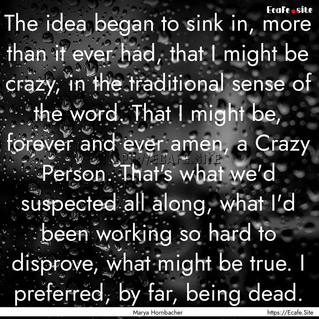 The idea began to sink in, more than it ever.... : Quote by Marya Hornbacher