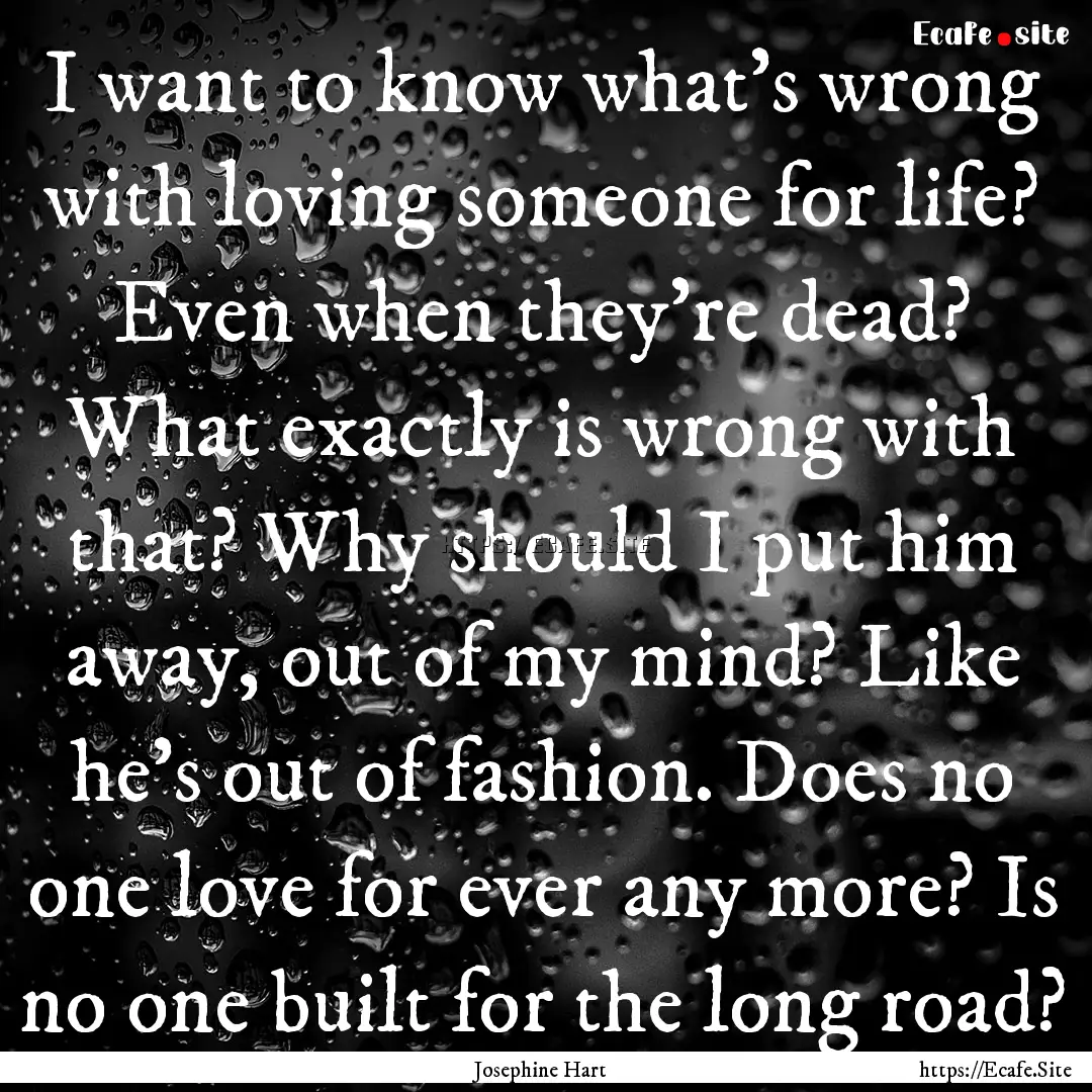 I want to know what's wrong with loving someone.... : Quote by Josephine Hart