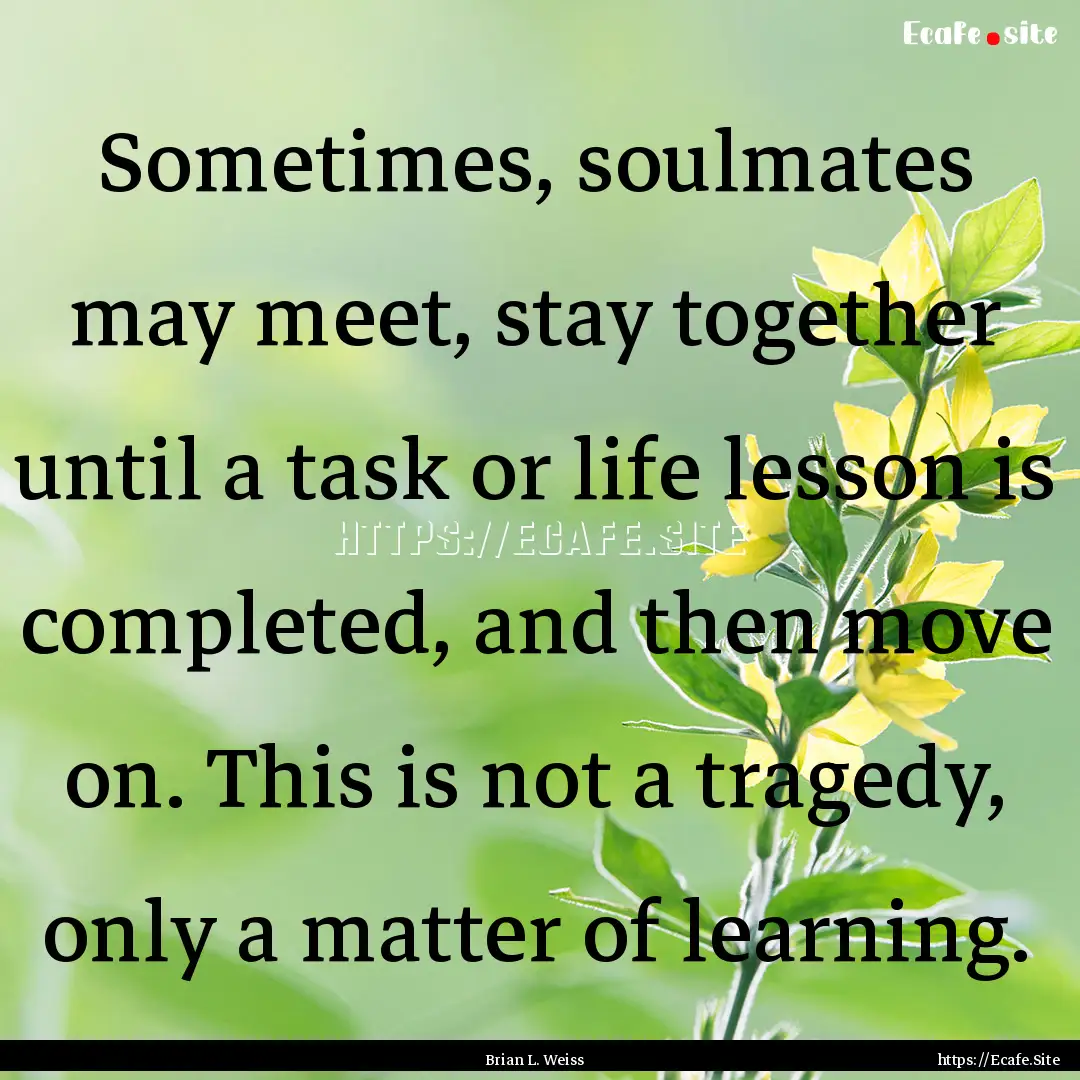 Sometimes, soulmates may meet, stay together.... : Quote by Brian L. Weiss