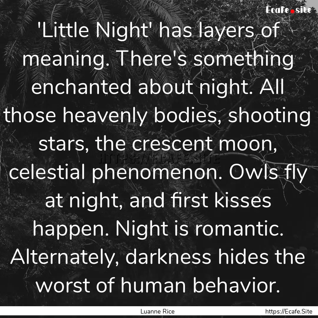 'Little Night' has layers of meaning. There's.... : Quote by Luanne Rice