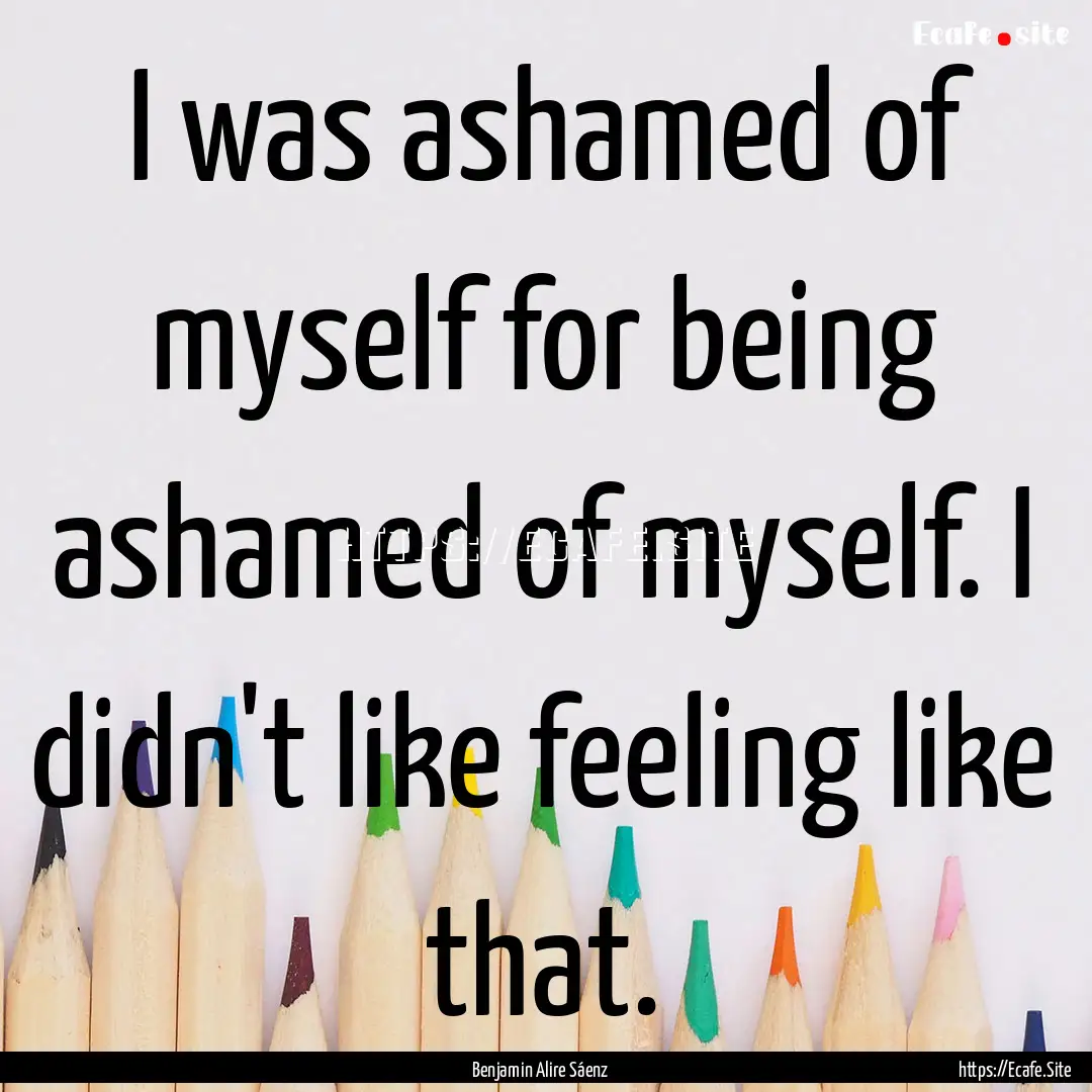 I was ashamed of myself for being ashamed.... : Quote by Benjamin Alire Sáenz