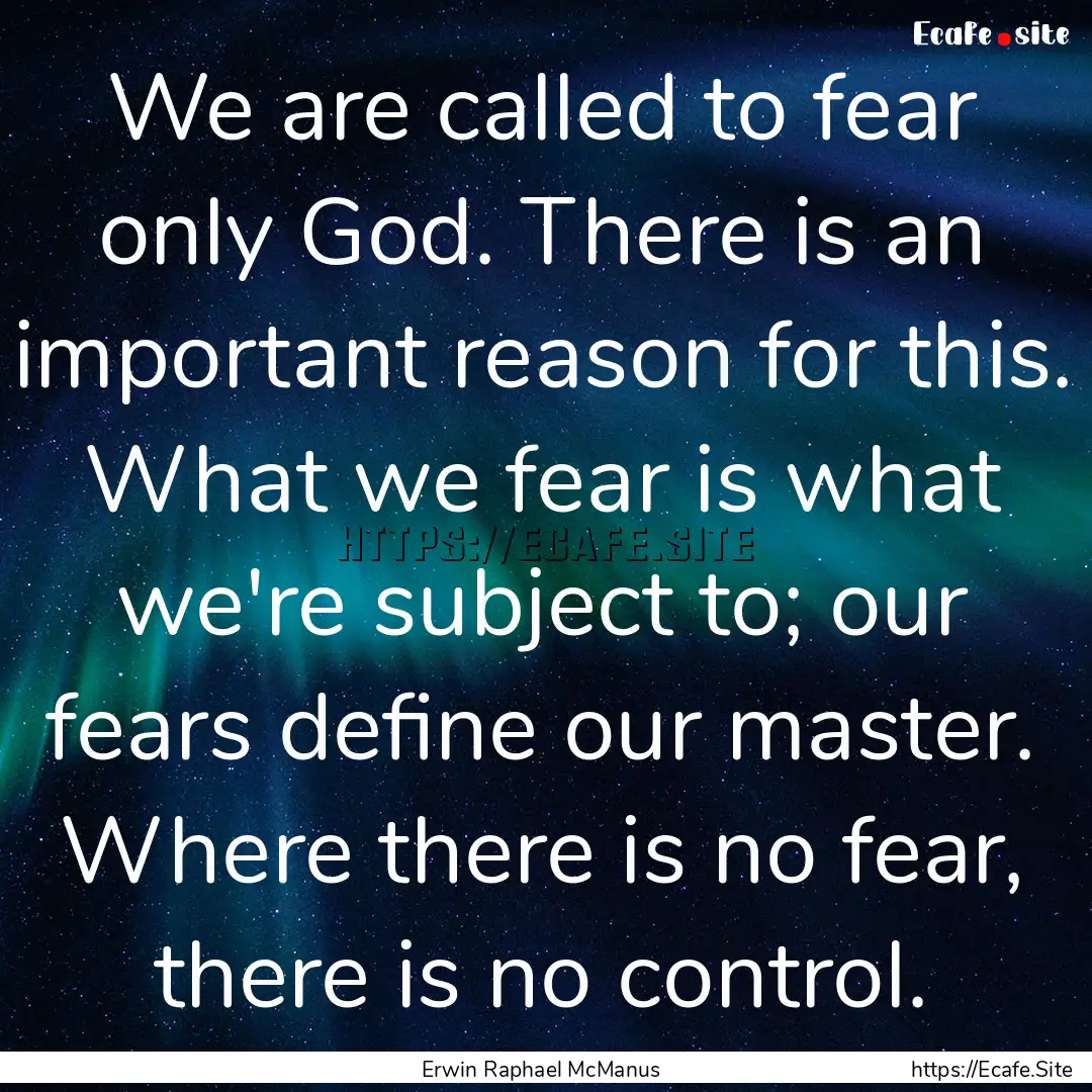 We are called to fear only God. There is.... : Quote by Erwin Raphael McManus