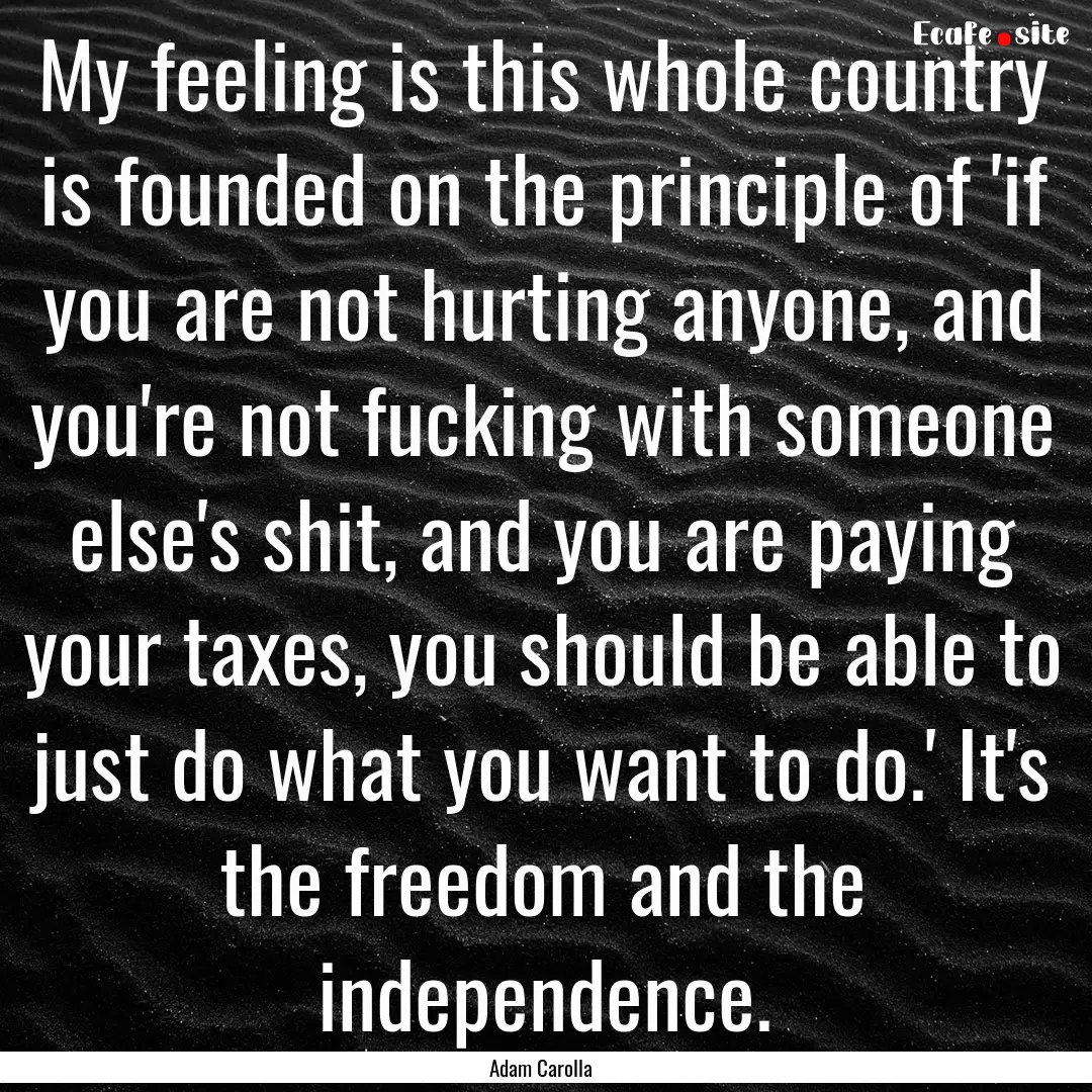 My feeling is this whole country is founded.... : Quote by Adam Carolla