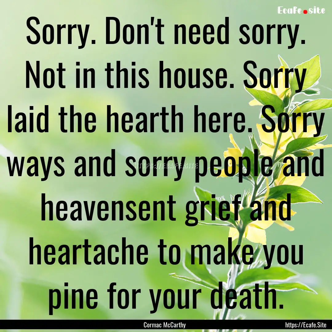 Sorry. Don't need sorry. Not in this house..... : Quote by Cormac McCarthy