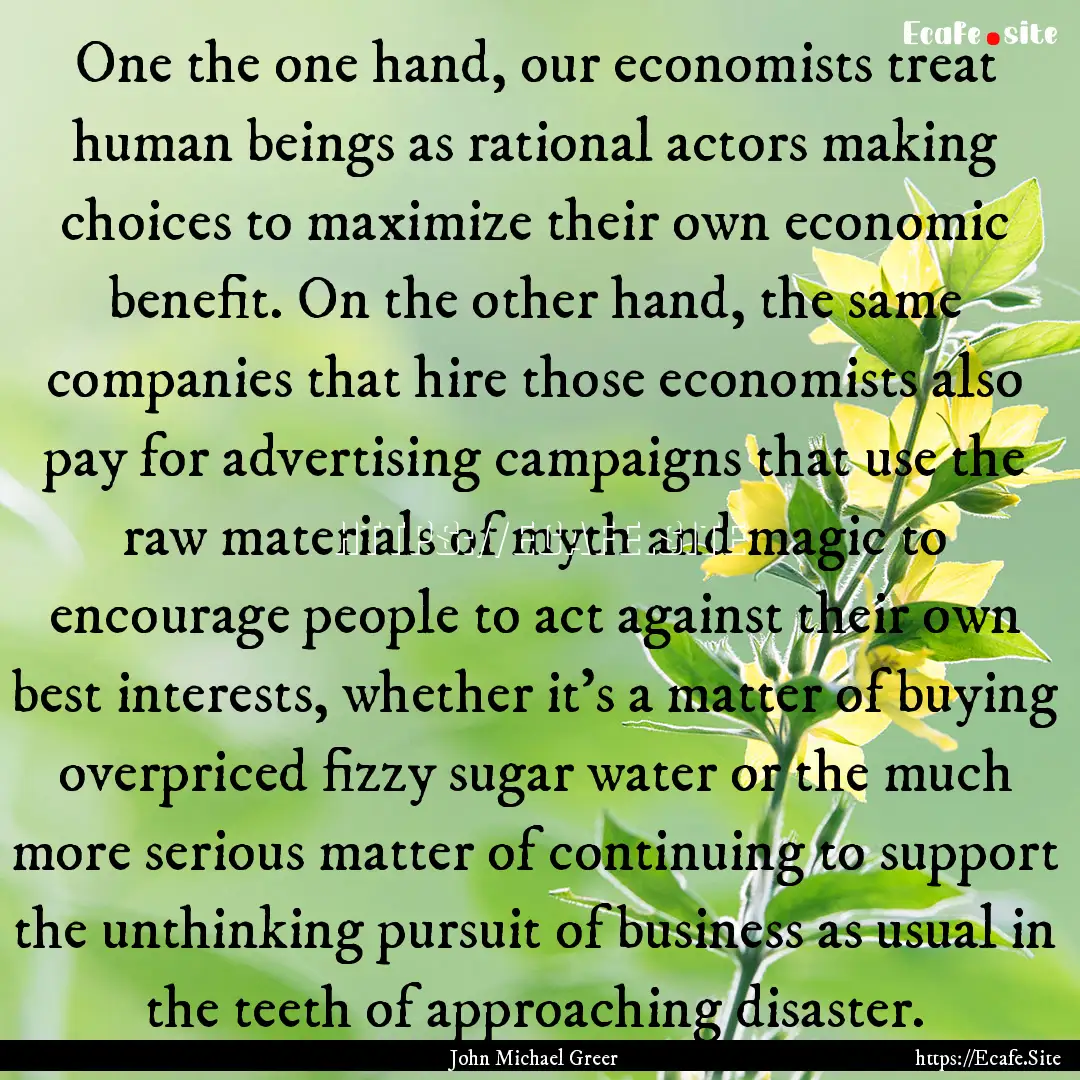 One the one hand, our economists treat human.... : Quote by John Michael Greer