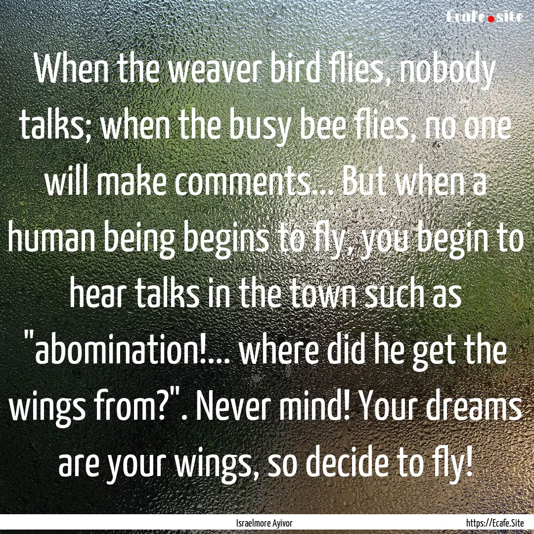 When the weaver bird flies, nobody talks;.... : Quote by Israelmore Ayivor